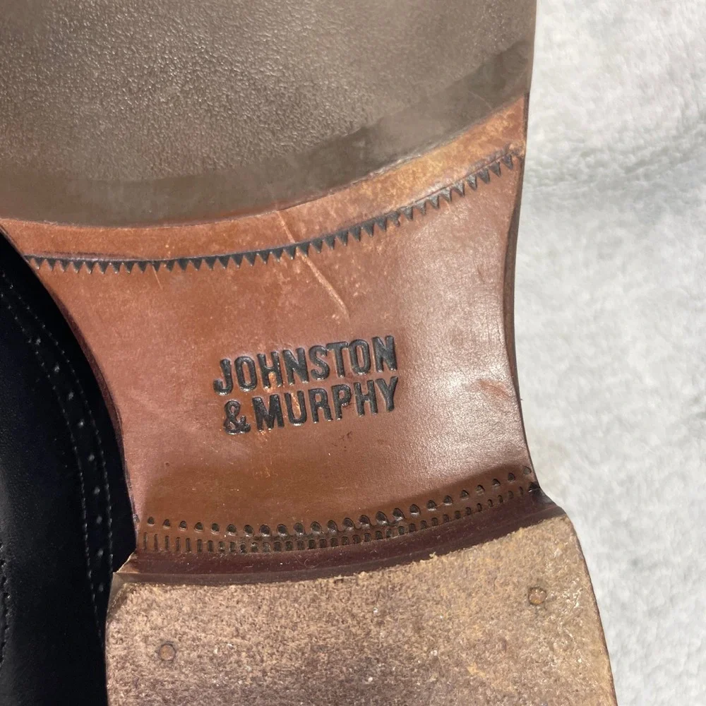Johnston & Murphy Dress Shoes Mens 11 Black Leather Cap Toe Derby Lace Up